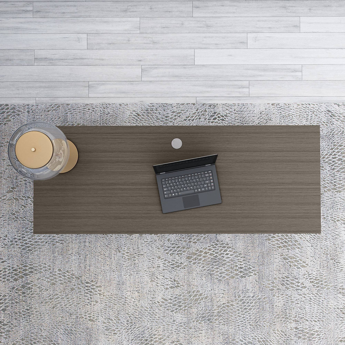 Modern Computer Desk with Storage Cabinets and Shelves Restored Gray C81071