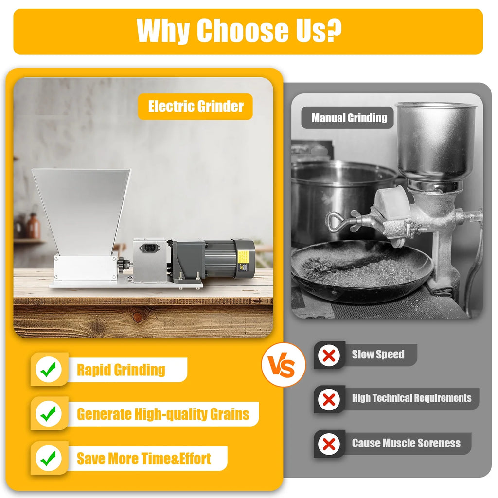60W Electric Grain Grinder with Adjustable Roller Stainless Steel 4L D6766