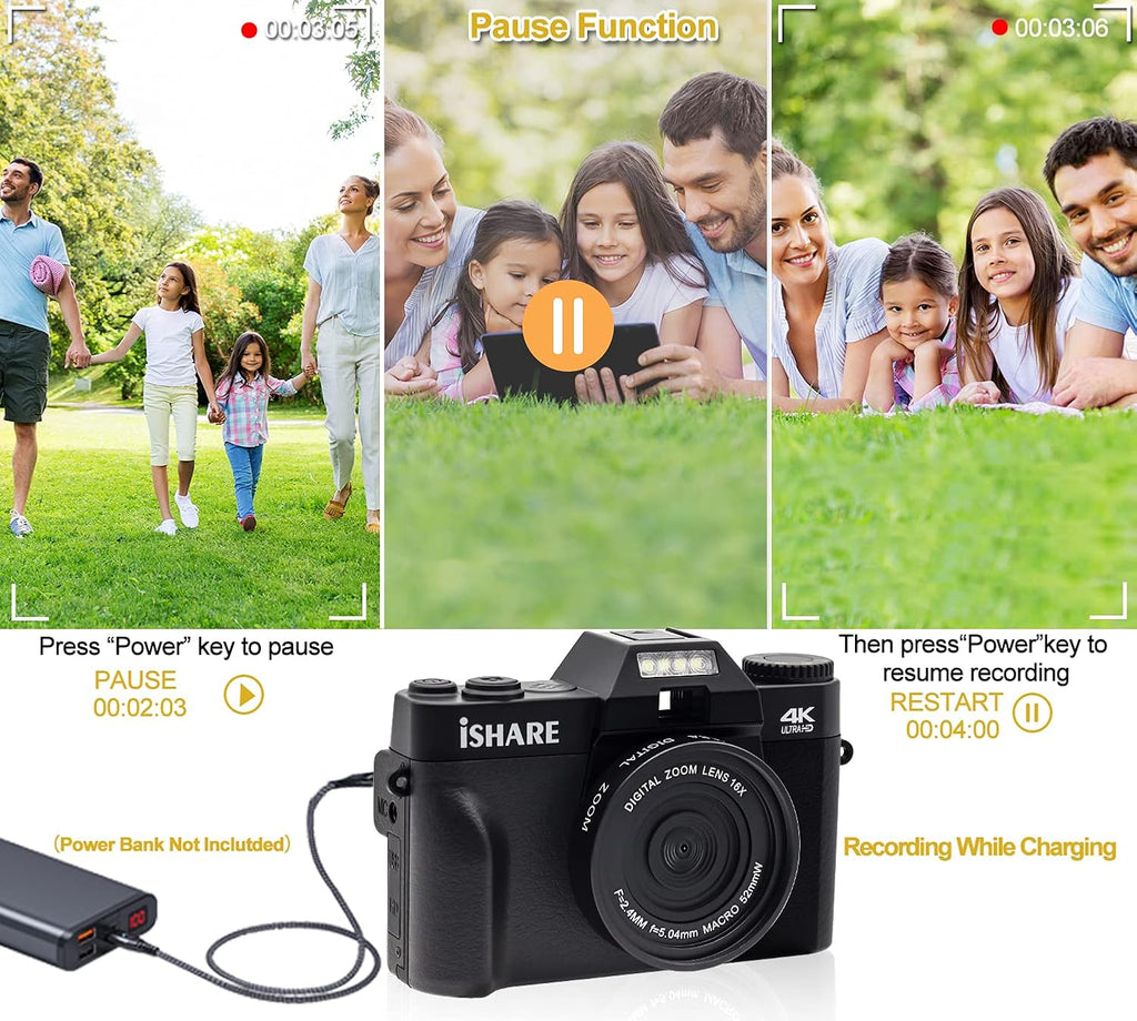 4K 48MP Digital Camera with 3.0 inch 180Deg Flip Screen and 2 Batteries A141553