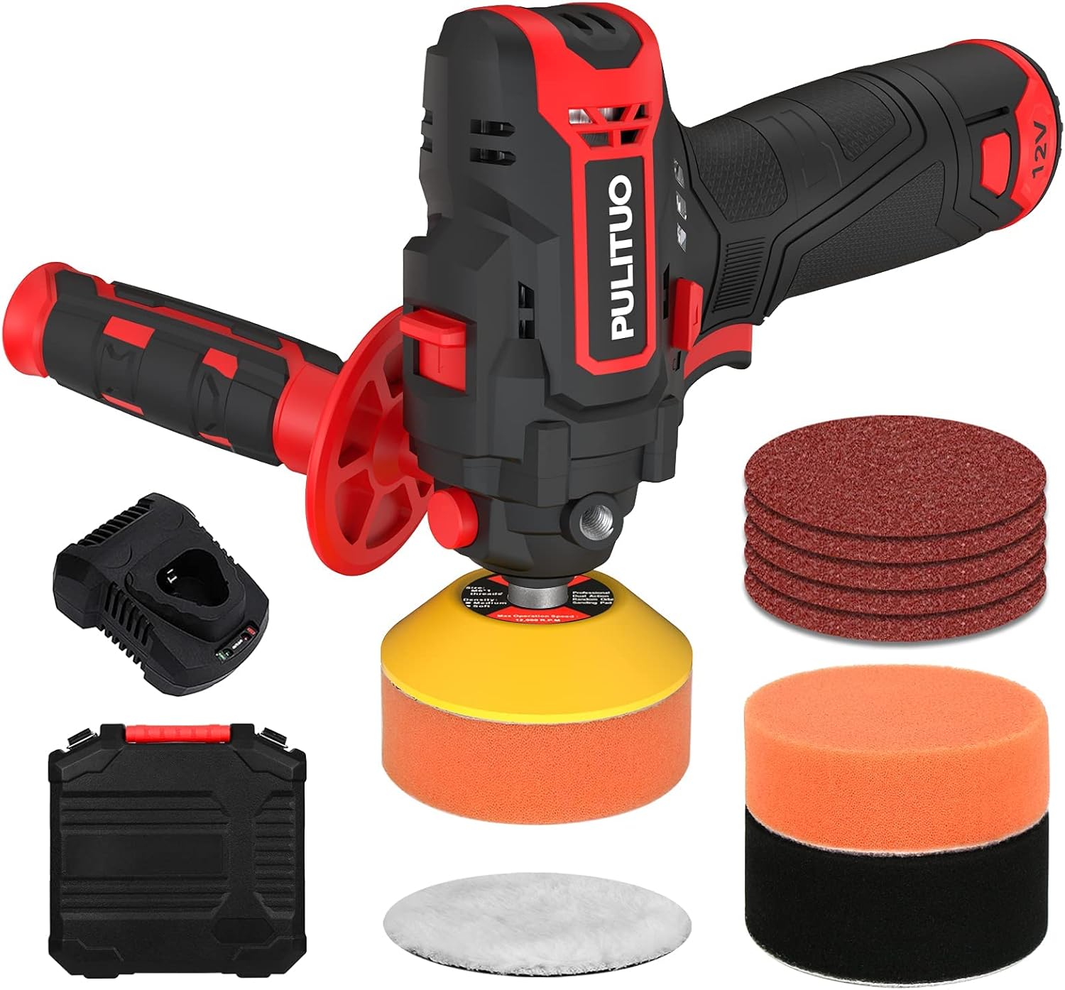 Cordless Mini Car Polisher Kit, 3 Inch, 2600-7800 RPM, 12V 2.0Ah, Pack of 2 H18918
