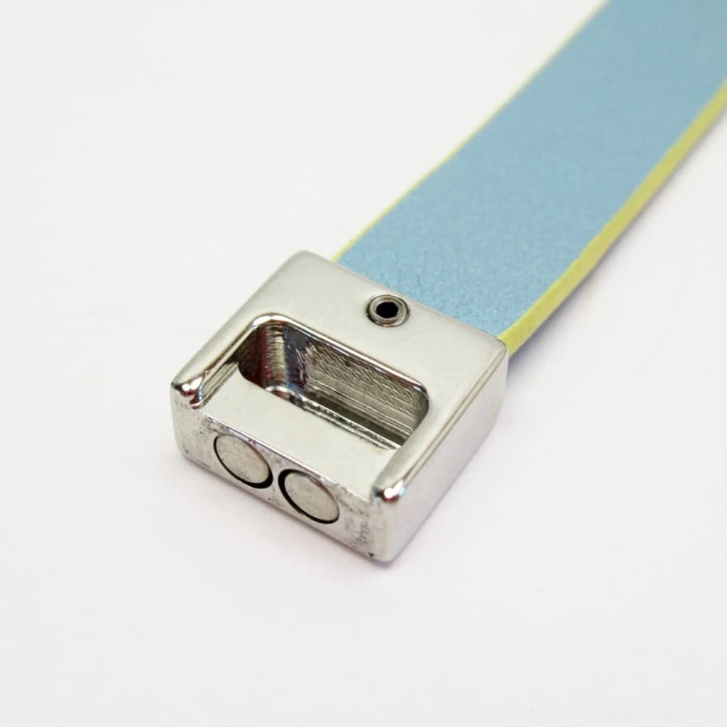 Blue x Yellow Silver Pearl White Leather Metal Choker N1941