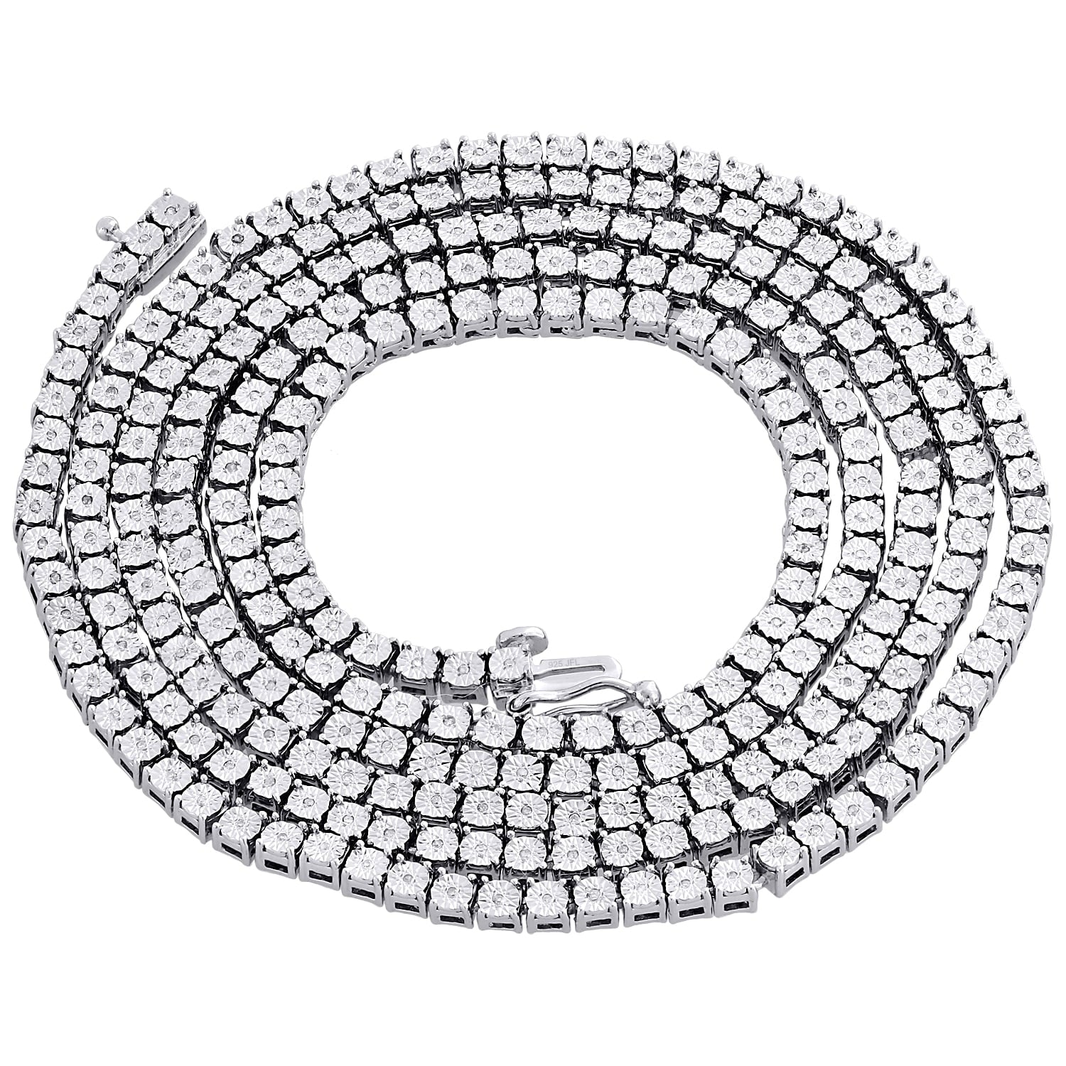 Mens 1 Row Diamond Link Choker Chain 18" Sterling Silver G3572