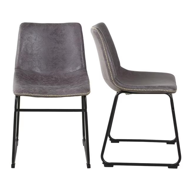 Antique Suede Fabric Dining Metal Stool, Gray - Set of 2 M768