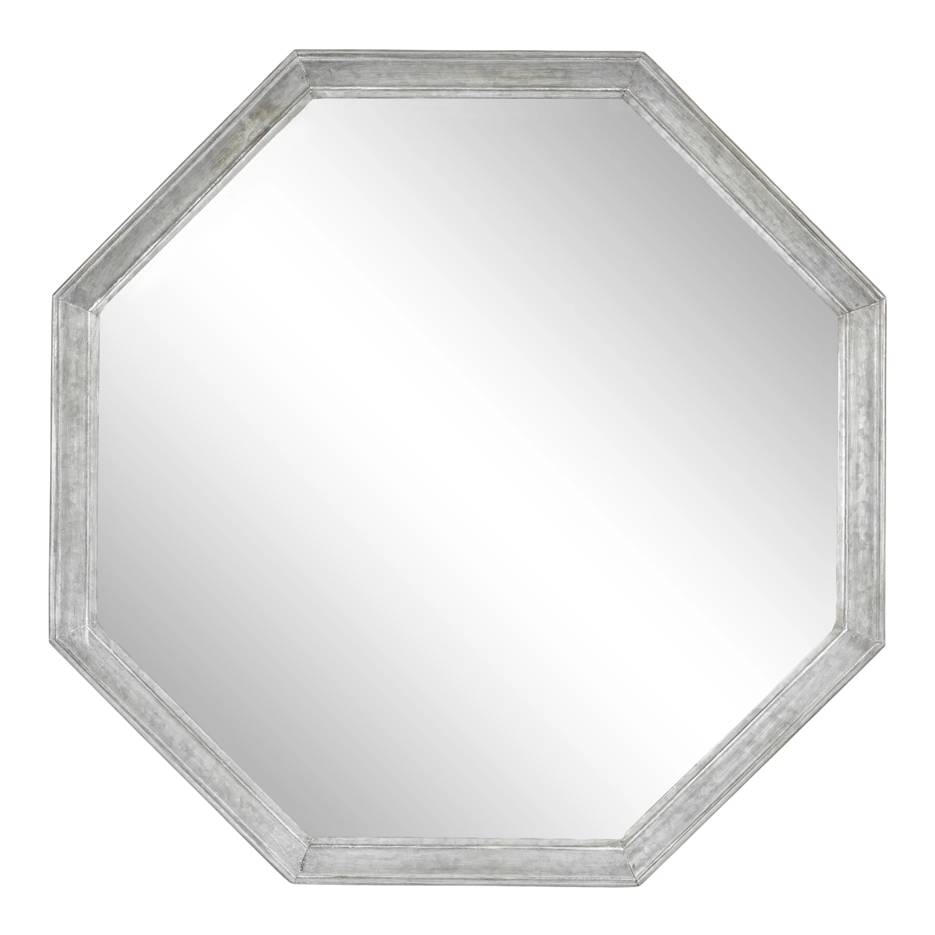 Vintage Galvanized Metal Octagon Wall Mirror, 26 x 26, Silver I488083