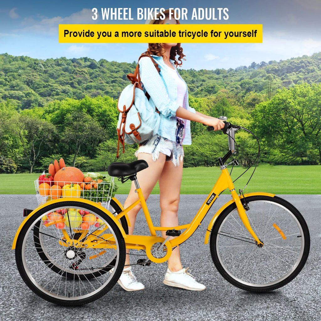 Adult Tricycle 26 inch 7-Speed 3 Wheel Cruiser Bike with Basket L253