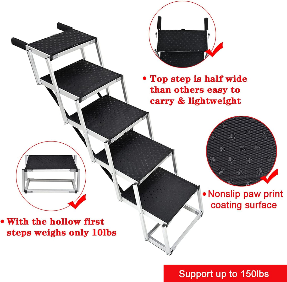 Foldable Aluminum 5 Step Dog Ladder with Non-slip Surface L970709