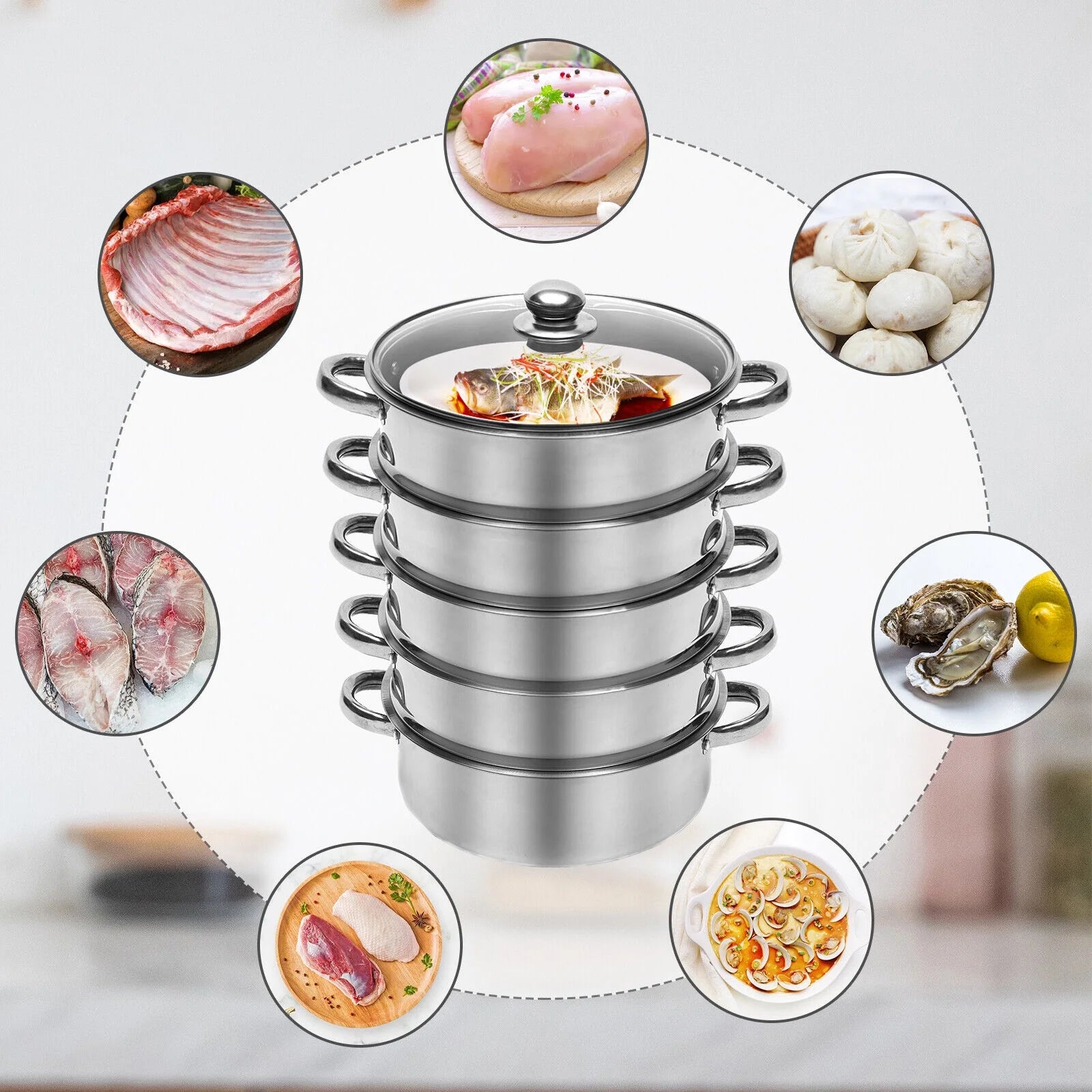 5-tier Stainless Steel Steamer with Lid V791