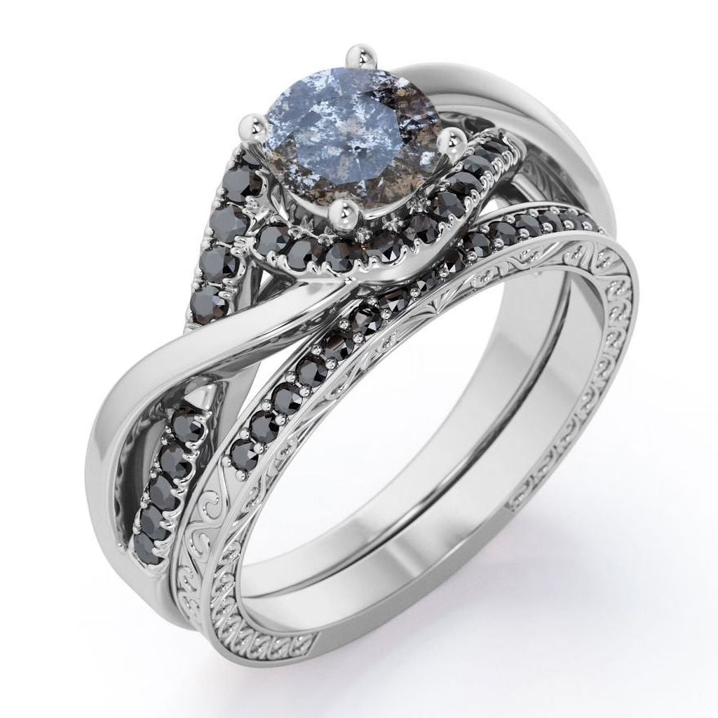 18K White Gold Plating over Silver Diamond Twisted Wedding Set H1309