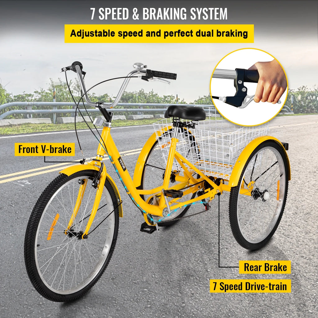 Adult Tricycle 26 inch 7-Speed 3 Wheel Cruiser Bike with Basket L253
