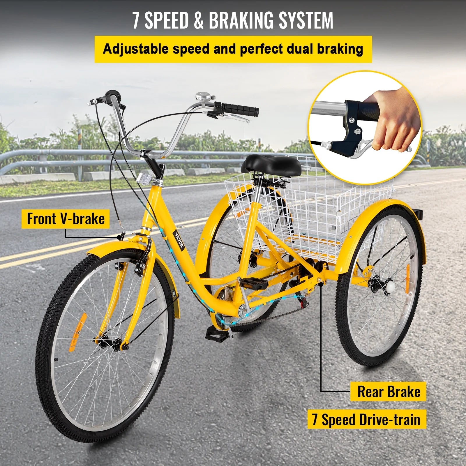 Adult Tricycle 26 inch 7-Speed 3 Wheel Cruiser Bike with Basket L253