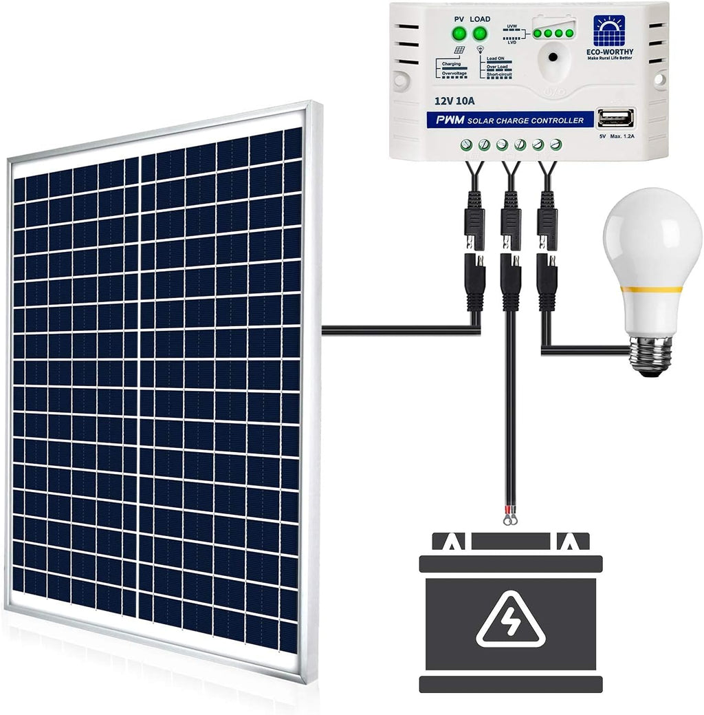 25W 12V Waterproof Solar Panel with SAE Connector Cable and 10A Charge Controller T21674