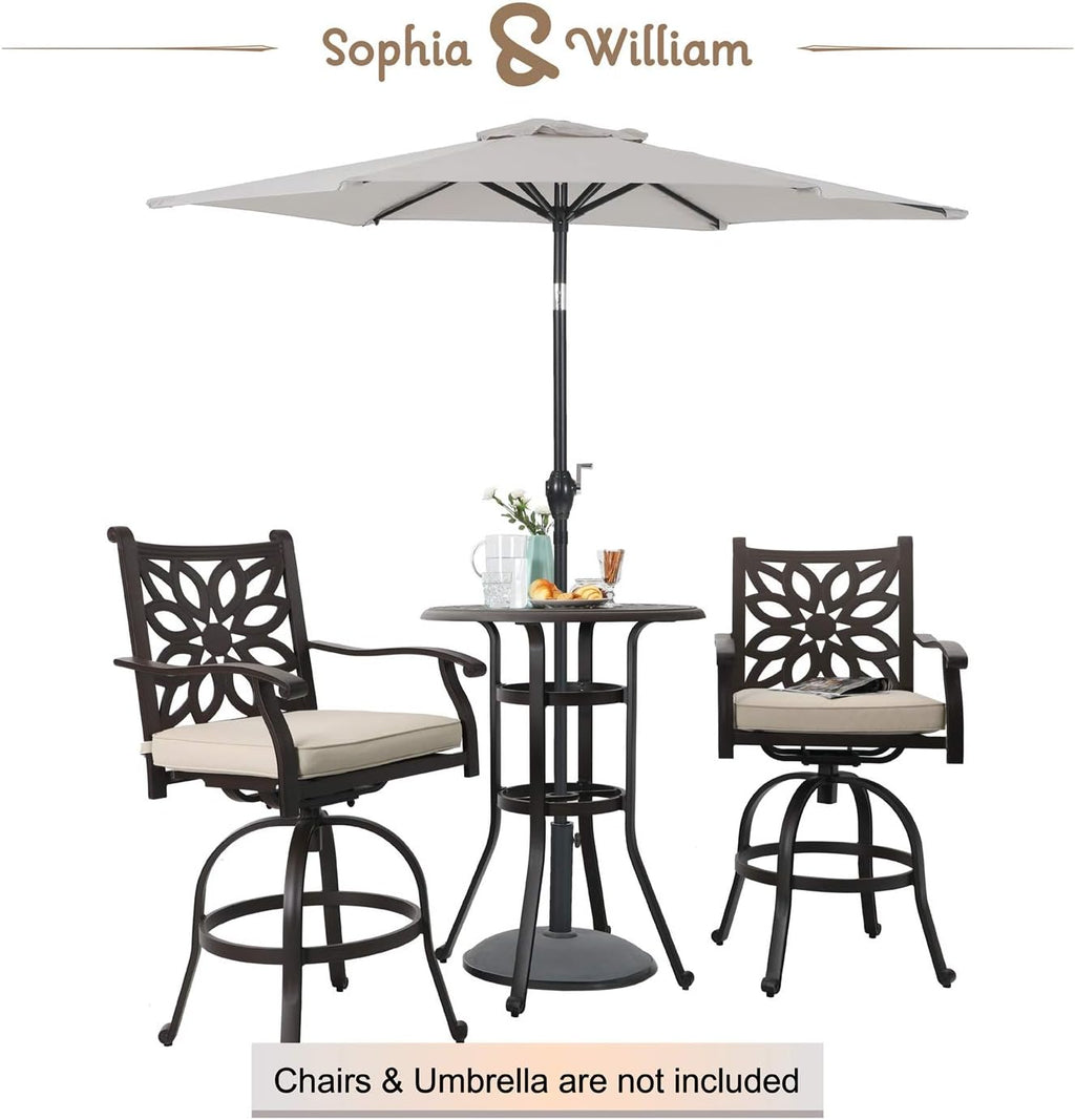 Outdoor Cast Aluminium Bar Height Table Round with Umbrella Hole Brown H389