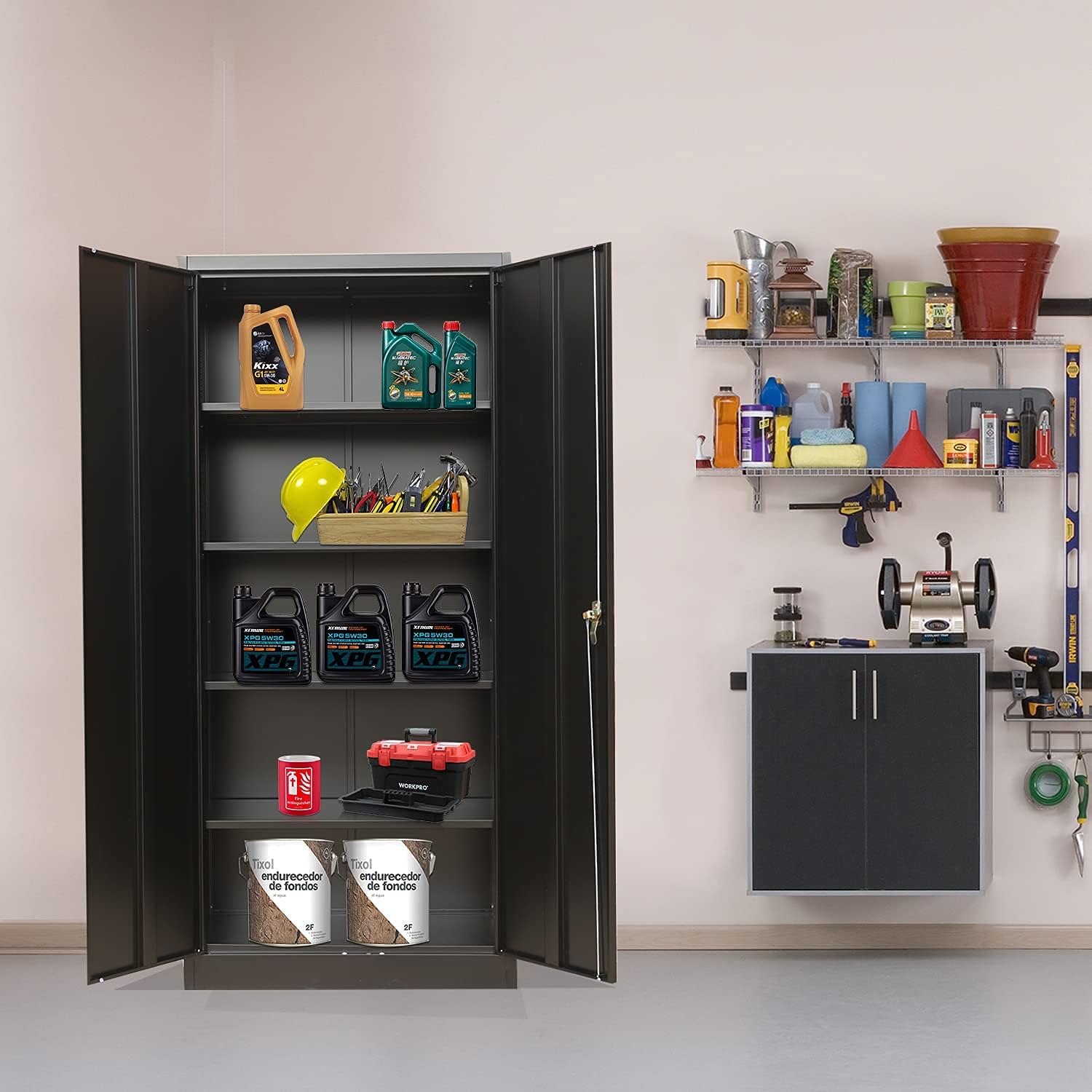 Lockable Steel Storage Cabinet with 2 Doors and 4 Shelves Q83144