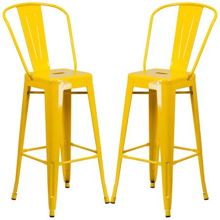Industrial Yellow Metal Barstool 2 Stools D77944