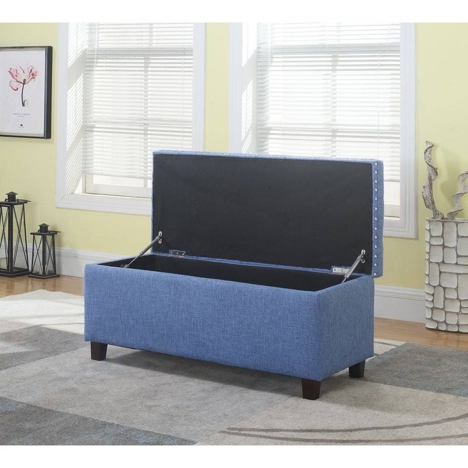 Blue Button Tufted Storage Ottoman with Nailhead H368159