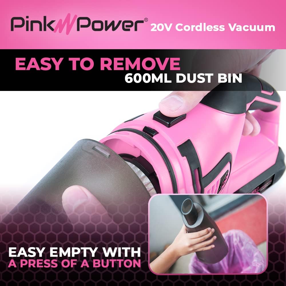 Pink Cordless Stick Vacuum Cleaner with Rechargeable Battery L6137