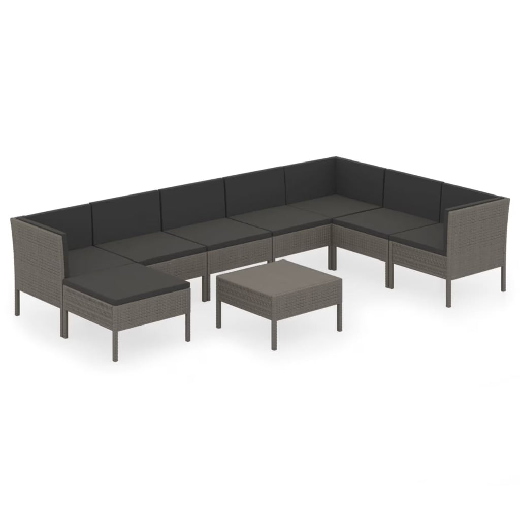 9 Piece Gray Poly Rattan Outdoor Sectional Sofa Set with Coffee Table E904088