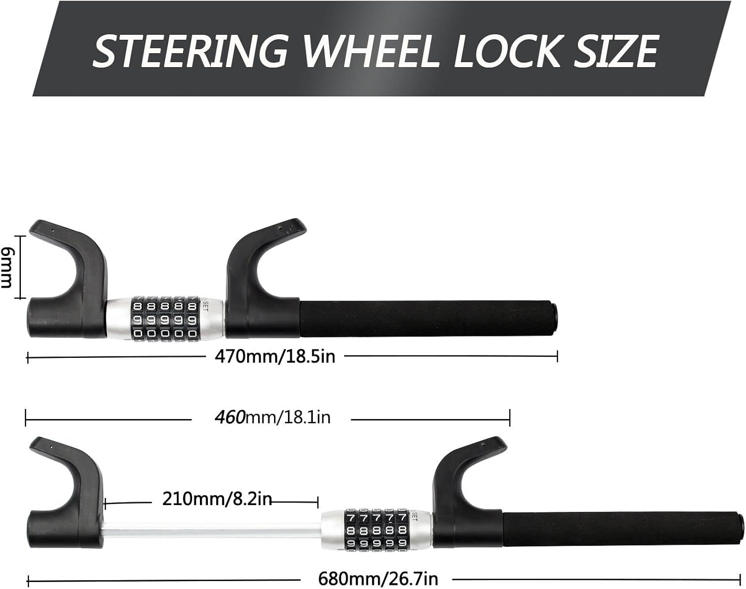Heavy Duty Retractable Two Hooks Steering Wheel Lock D875