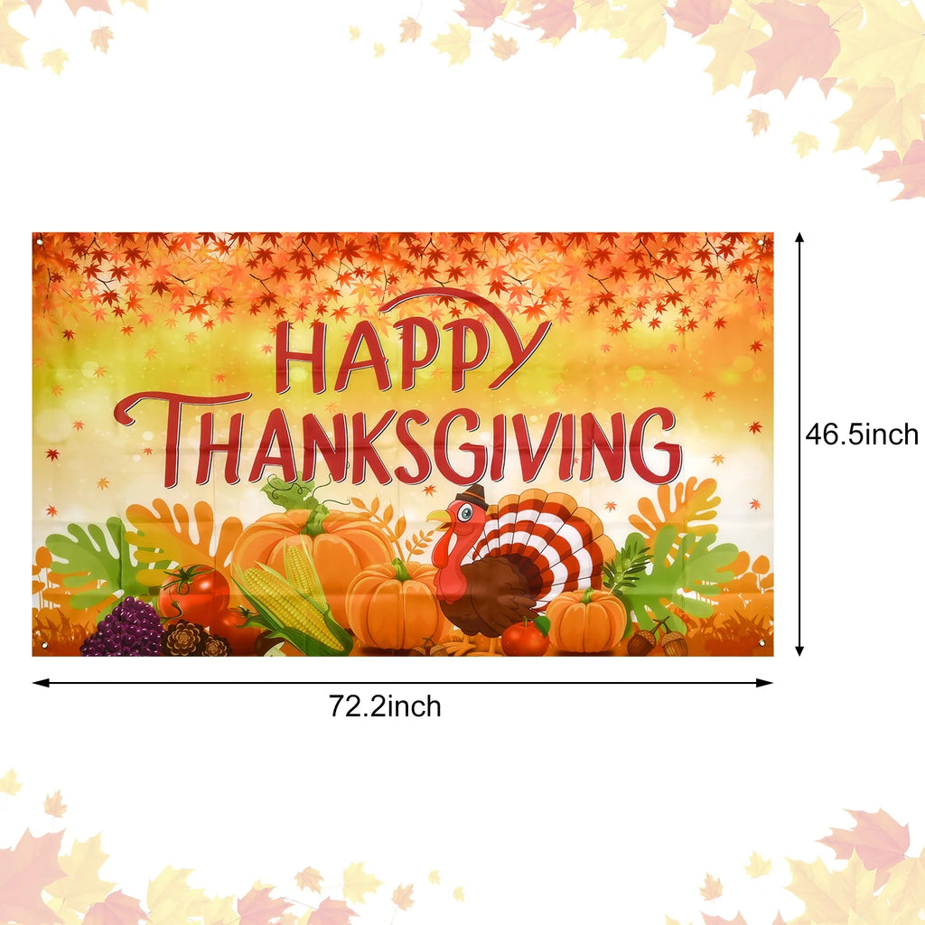 Thanksgiving Banner 72 x 46 Inch Turkey Pumpkin Maple Leaves Banner K493