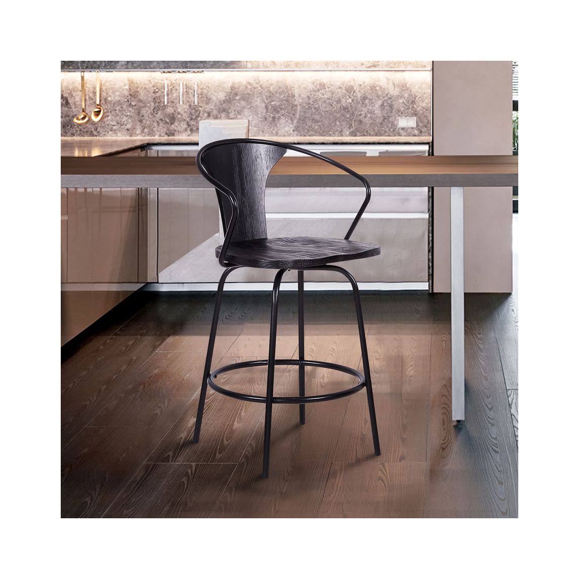 Swivel Black Wood and Metal Bar Stool N1313