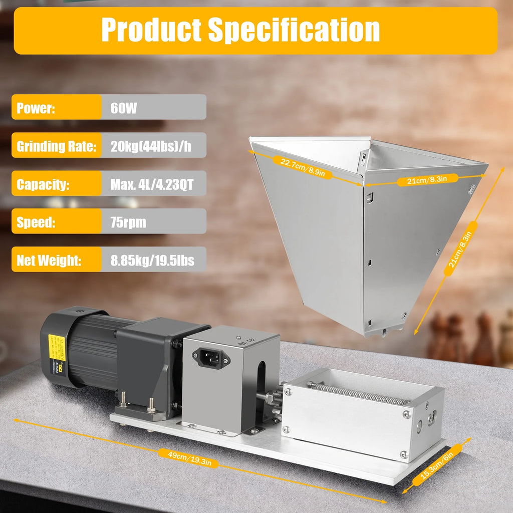 60W Electric Grain Grinder with Adjustable Roller Stainless Steel 4L D6766