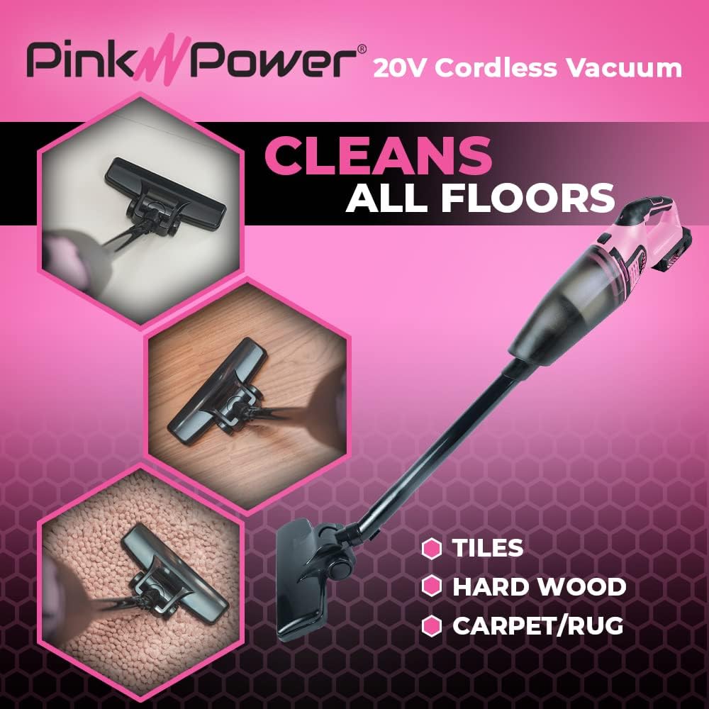 Pink Cordless Stick Vacuum Cleaner with Rechargeable Battery L6137