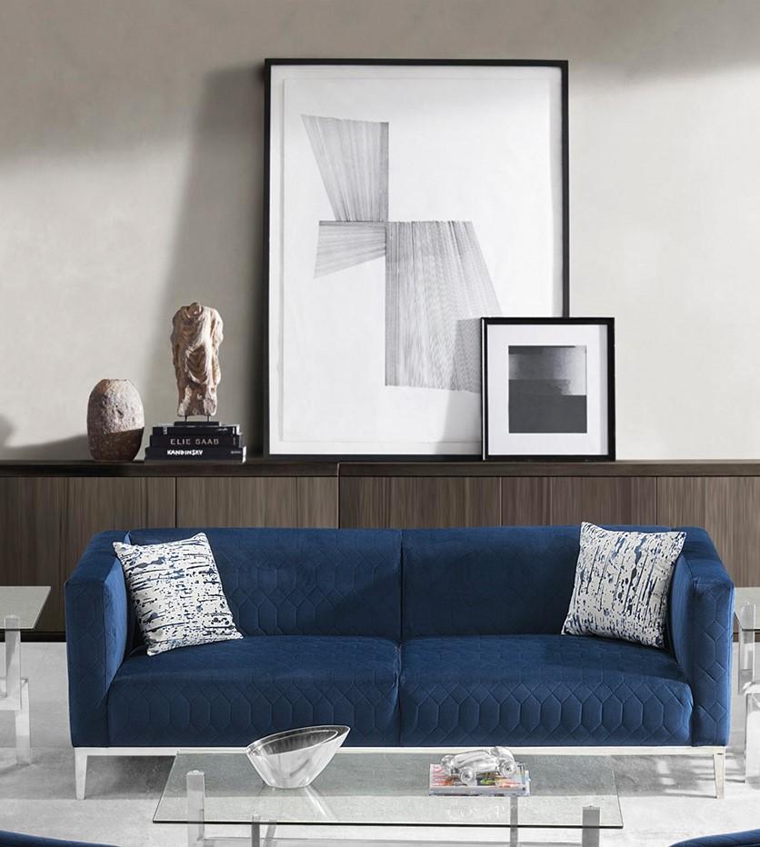 Dark Blue Fabric Sofa & Loveseat Set 2 Pcs H179647