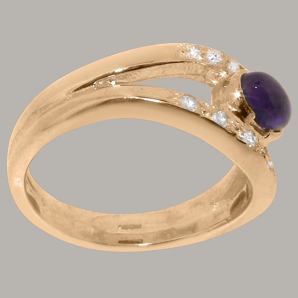 18k Rose Gold Natural Amethyst Diamond Band Ring O851