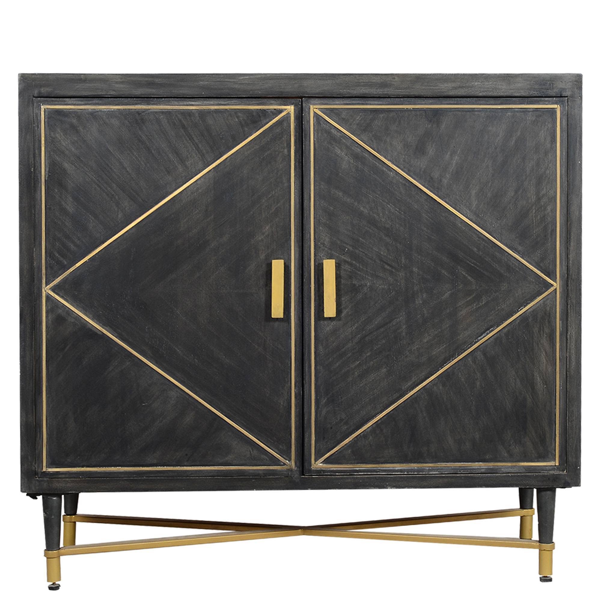 Gray and Gold Mango Wood Cabinet with Dual Door Storage W7395