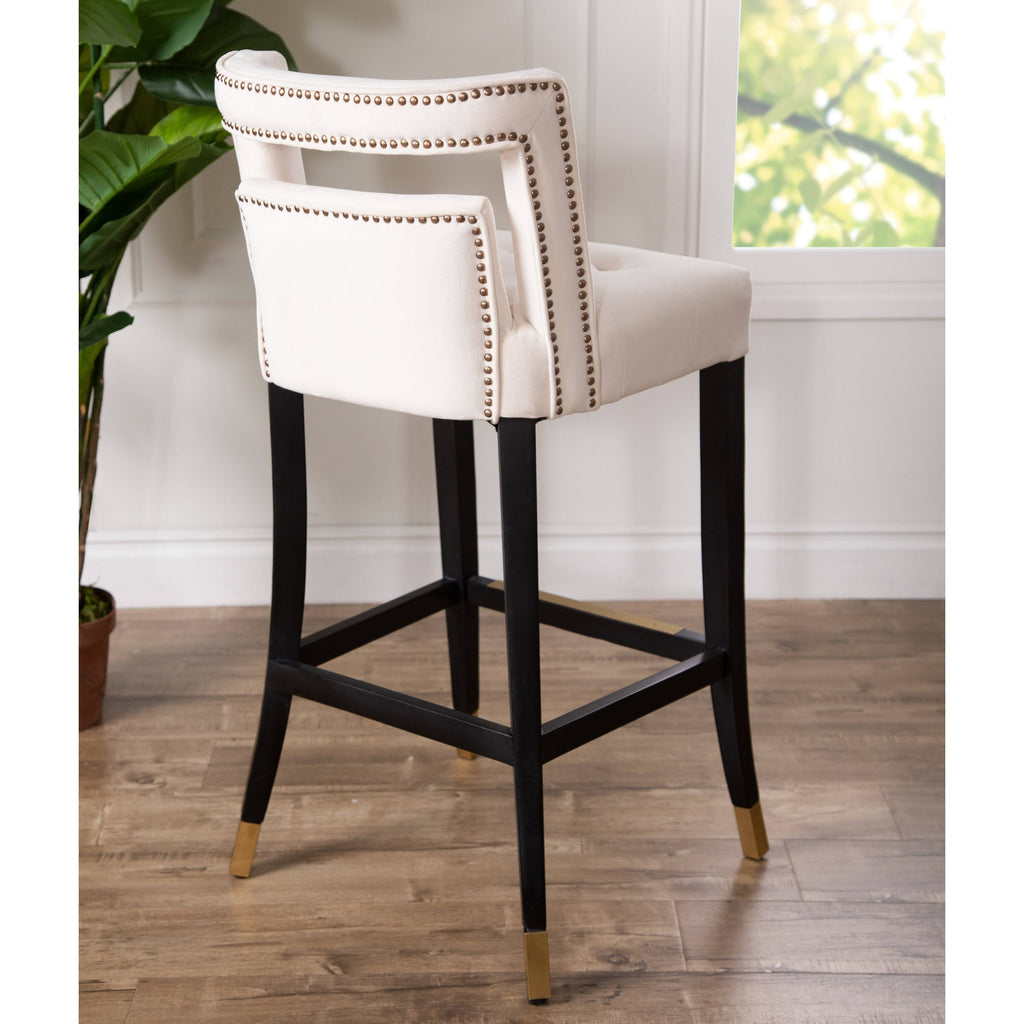 Ivory Tufted Velvet Bar Stool Q75478