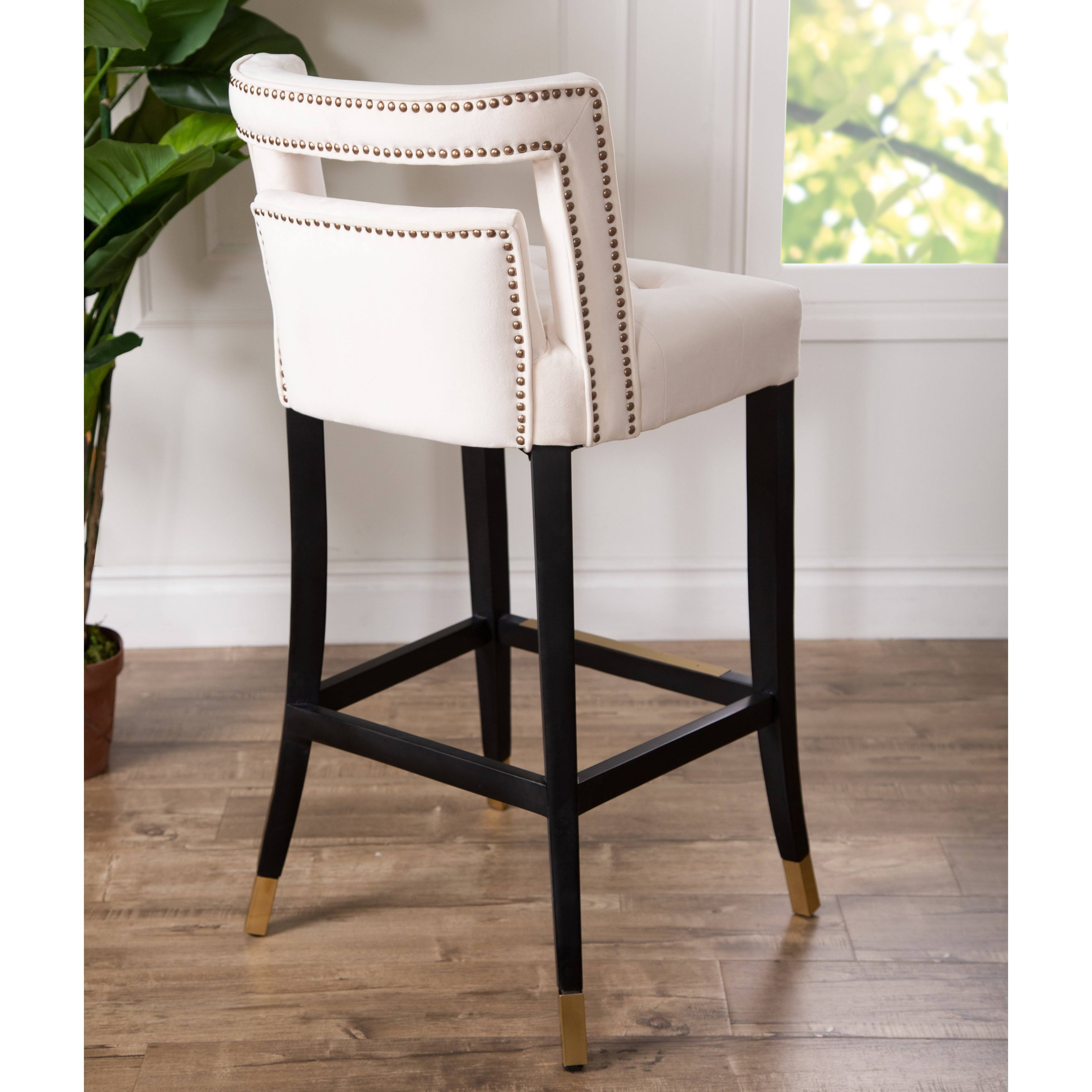 Ivory Tufted Velvet Bar Stool Q75478