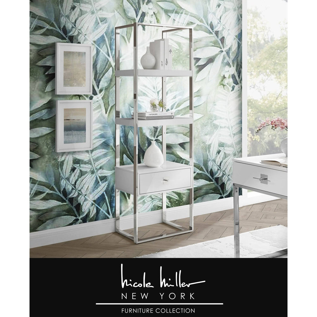 High Gloss Stainless Steel Bookcase with 1 Drawer Y281046