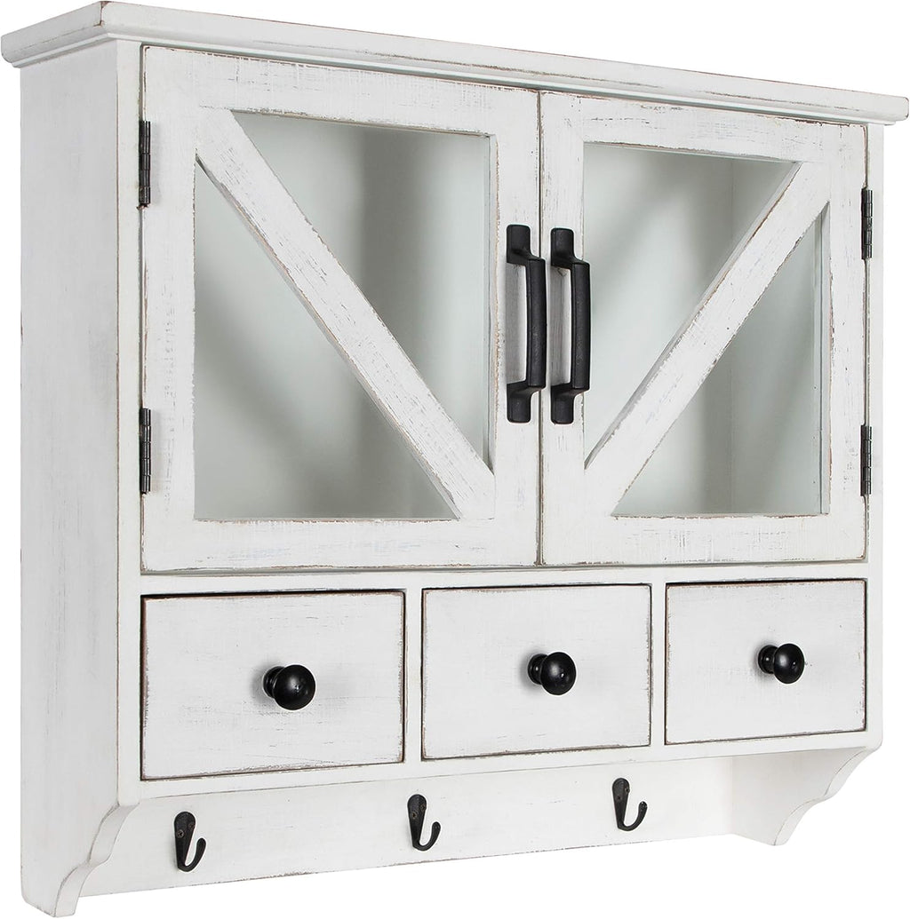 Rustic Wood Wall Cabinet with Magnetic Doors and Three Drawers Q9897