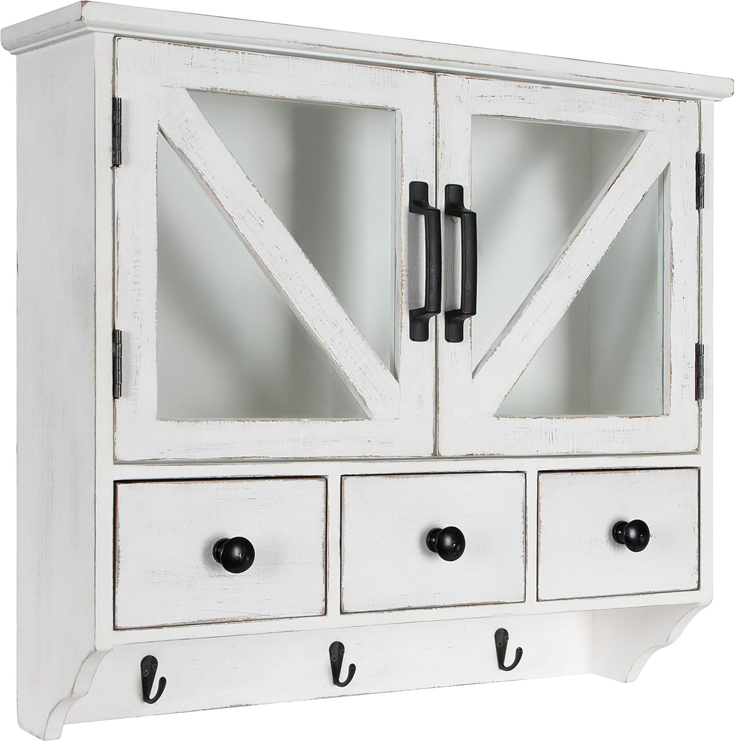Rustic Wood Wall Cabinet with Magnetic Doors and Three Drawers Q9897