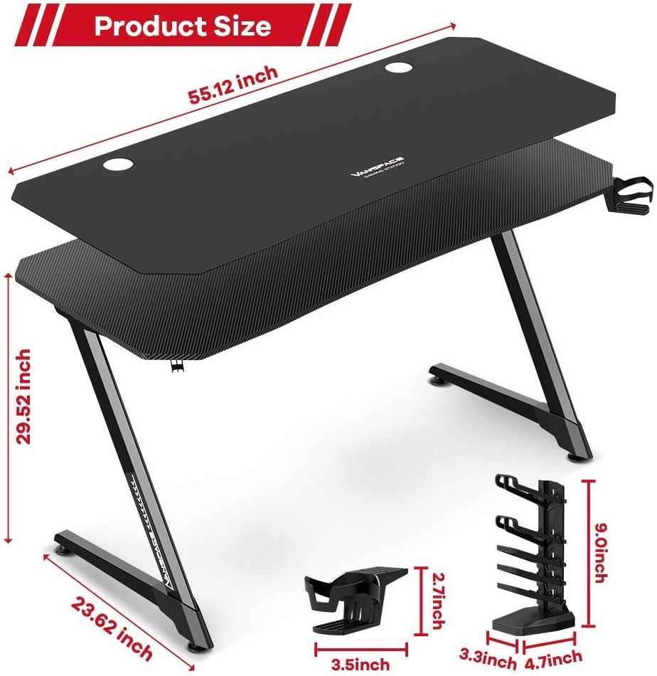 55 Inch Ergonomic Gaming Desk with Full-Covered Mouse Pad Z2296