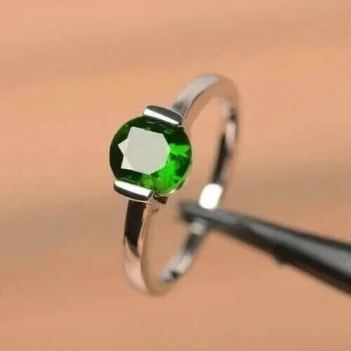 Round Cut Green Emerald Engagement Ring 925 Sterling Silver A46975
