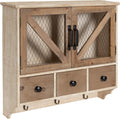 Rustic Wood Wall Cabinet with Magnetic Doors and Three Drawers Q9897