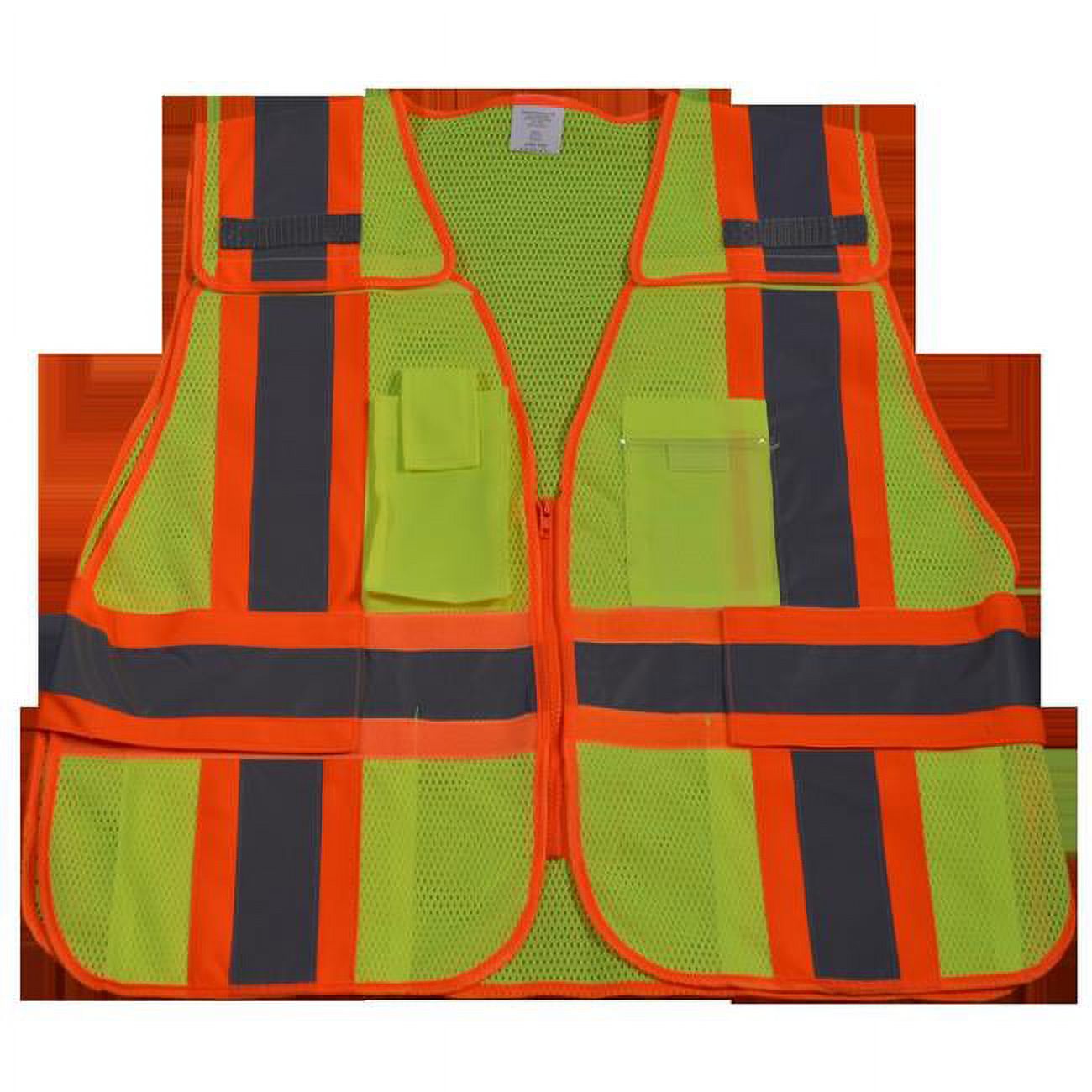 Lime Mesh Public Safety Vest with Orange Binding 5 Pockets E509