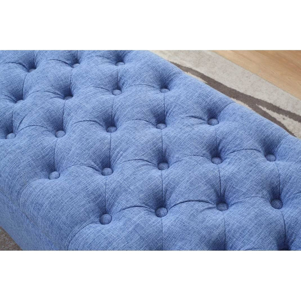 Blue Button Tufted Storage Ottoman with Nailhead H368159