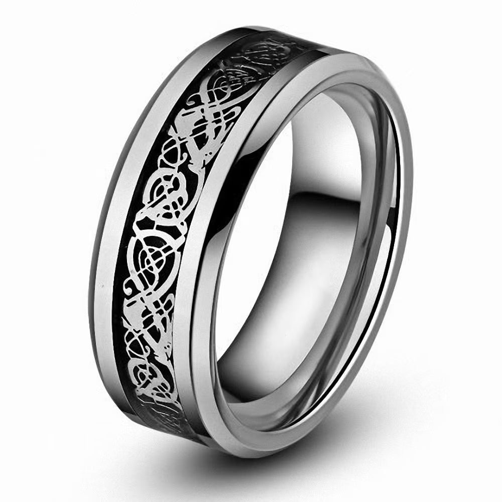 8MM Tungsten Carbide Celtic Knot Dragon Design Carbon Fiber Inlay Wedding Band Ring B31023