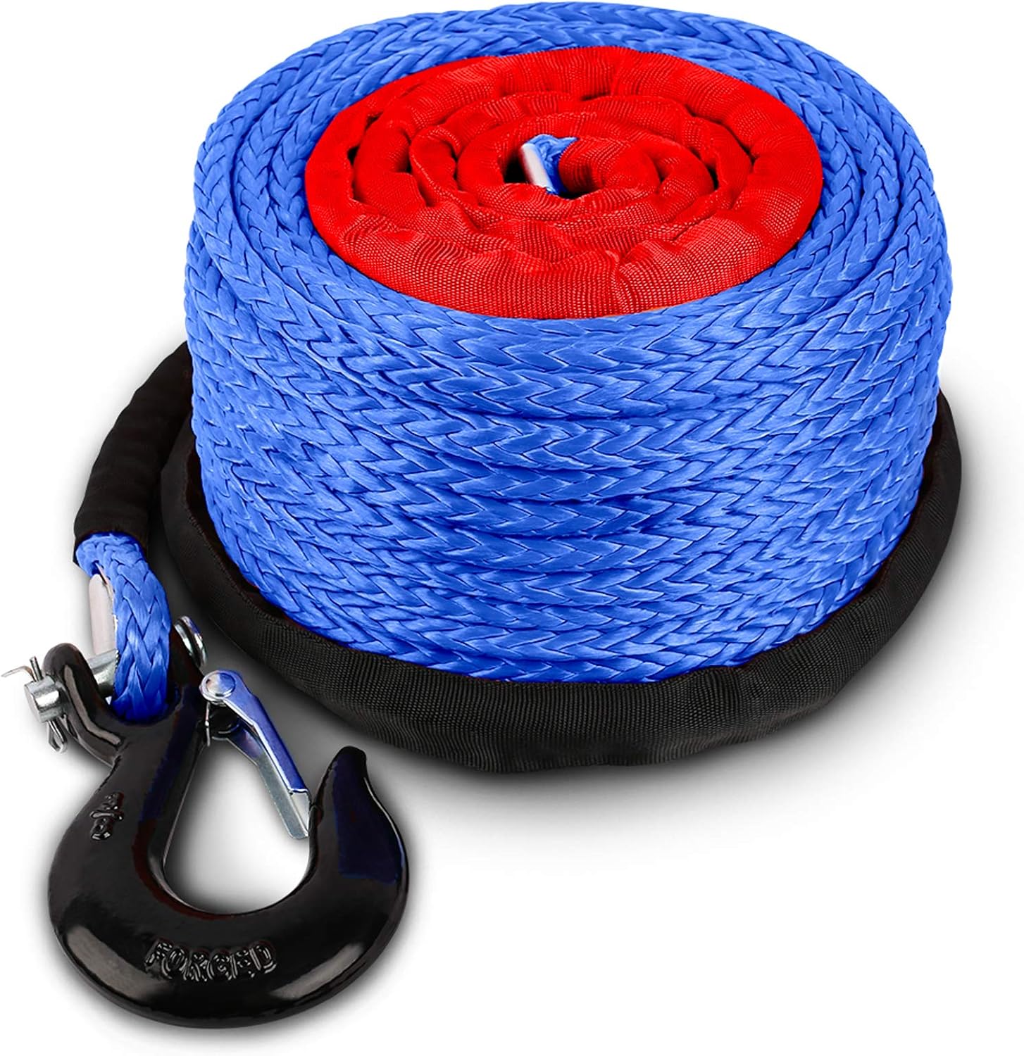 Synthetic Winch Rope with Hook and Sleeve Protection, Orange I20191