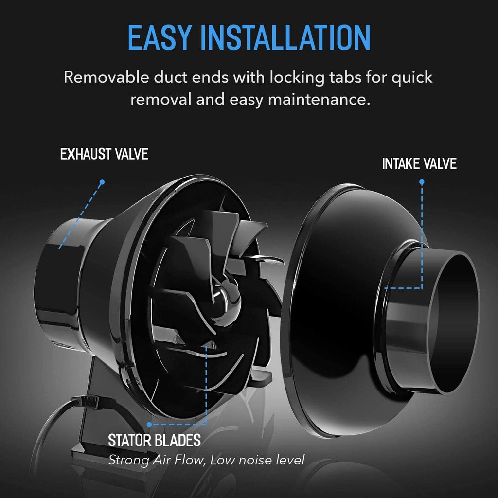 4 Inch 195 CFM Inline Fan, Carbon Filter, 8 Feet Ducting, Speed Controller, Rope Hanger, Temperature Humidity Monitor, Pack of 2 Z4184