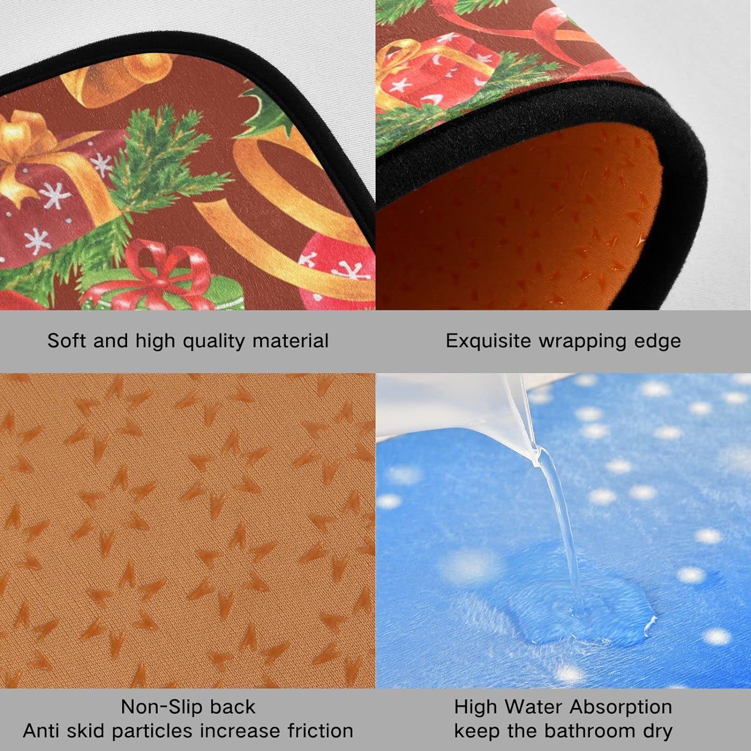 Christmas Jingling Bells Kitchen Mats Set of 2 Anti Fatigue Non Slip Floor Runner Rug 19.7x27.6 Inch + 19.7x47.2 Inch Y4487