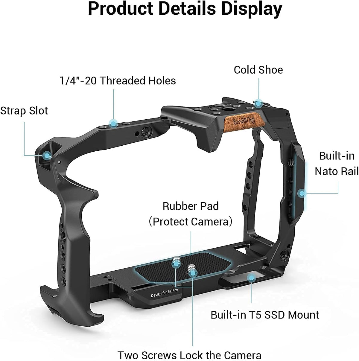 Cage for BMPCC 6K Pro with Quick Release Safety Rail and NATO Top Handle X30457