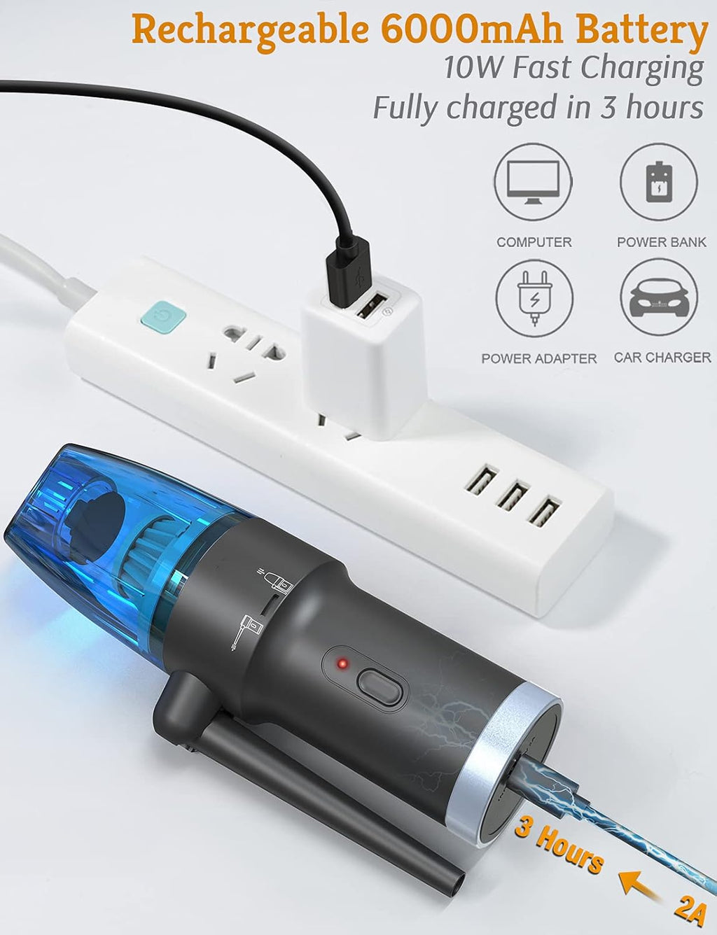 Compressed Air Duster & Vacuum 2-in-1, Mini Cordless Vacuum Cleaner, 60000 RPM C279913