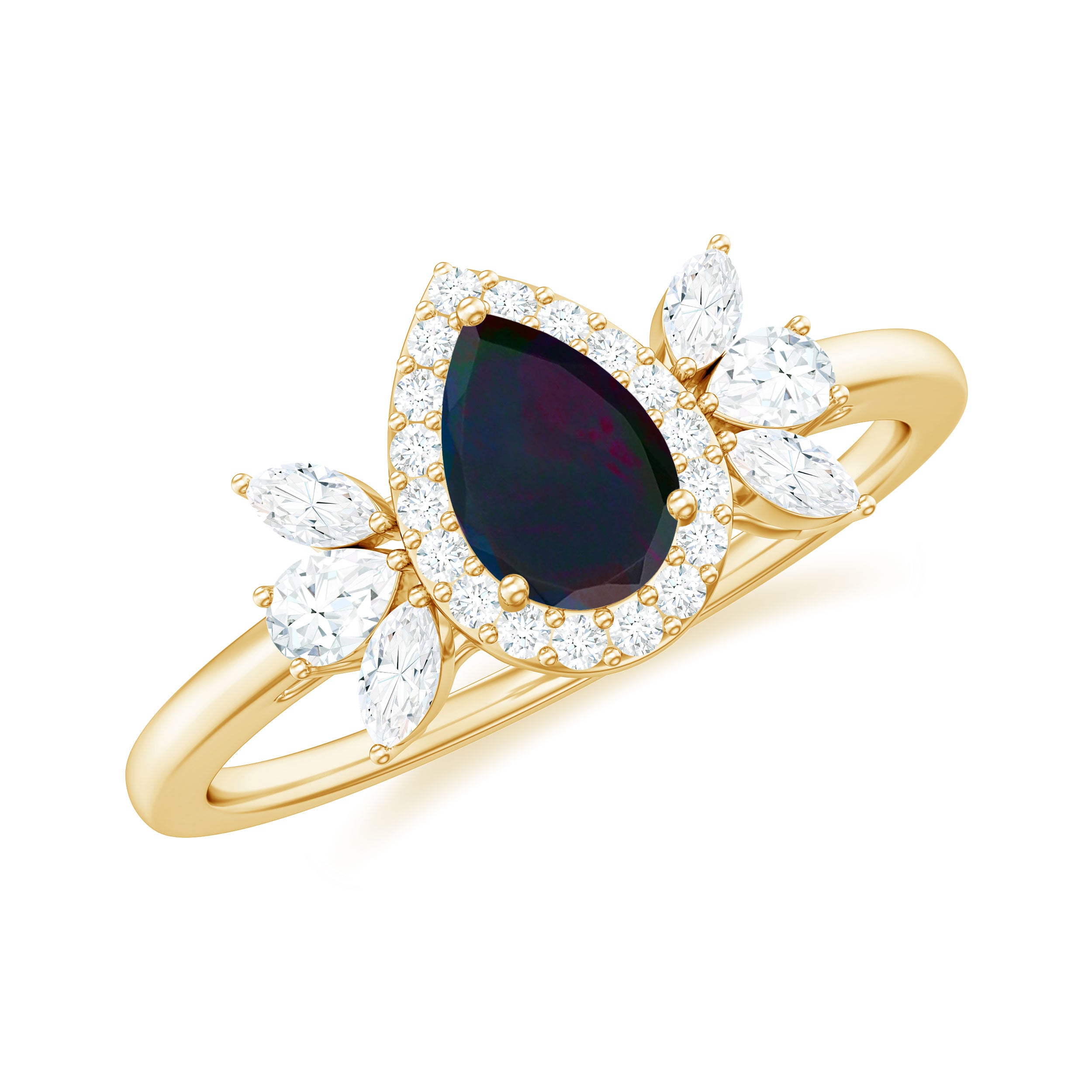 10K Yellow Gold Teardrop Ring with Diamond Halo C82251