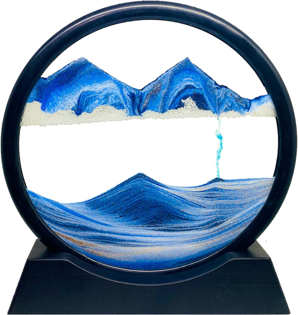 Moving Sand Art Picture Decor, 3D Deep Sea Sandscape Liquid Motion, Round Glass Frame Display Flowing Sand (Black, 7) Pack of 2 K3757