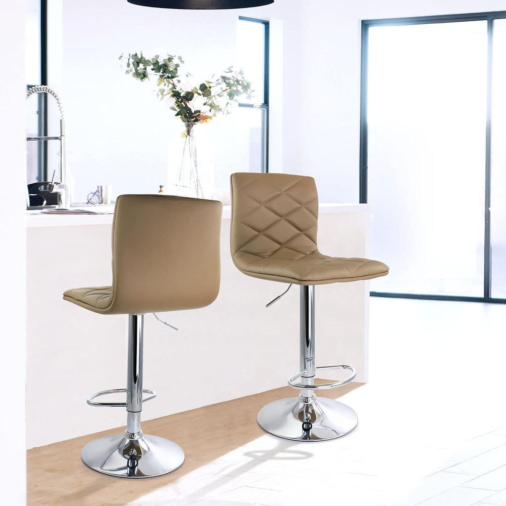 2 Piece Adjustable Faux Leather Bar Stool in Camel with Chrome Base E36561