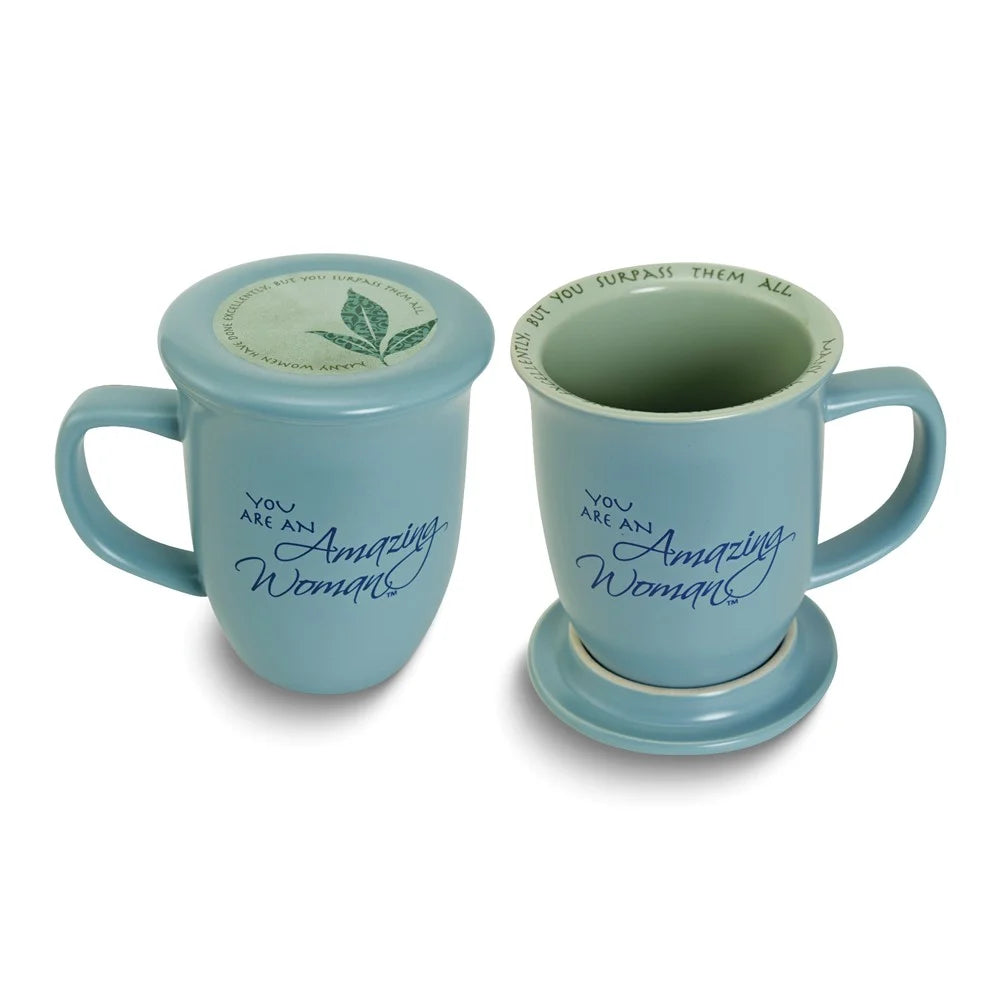 Blue 14 oz. Ceramic Mug and Coaster Set M831