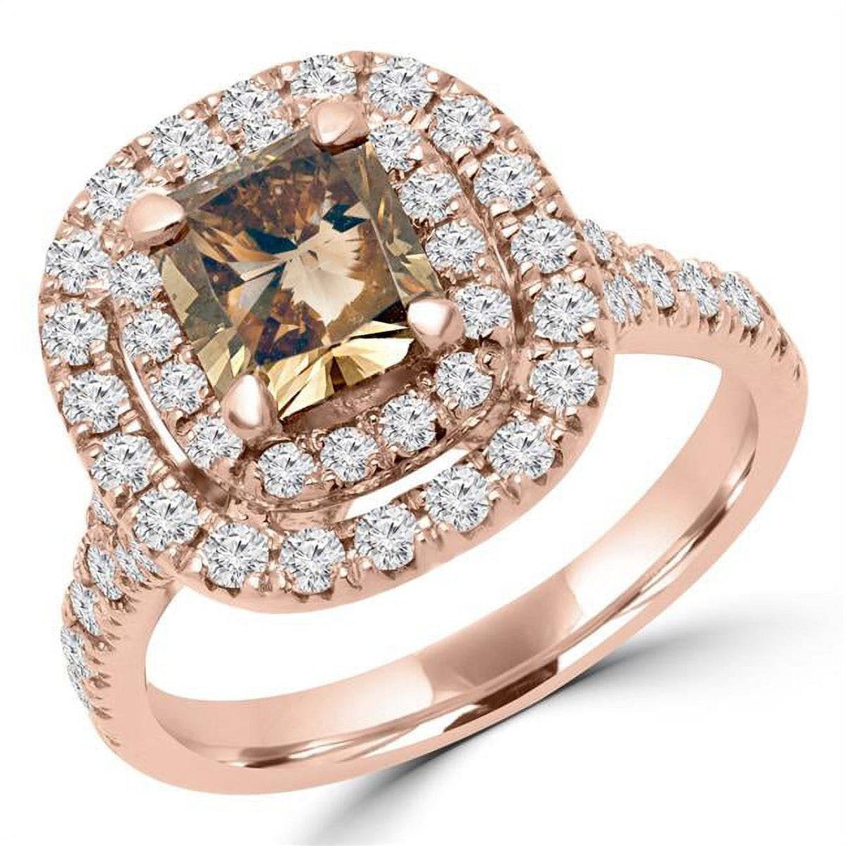 14K Rose Gold Radiant Champagne Diamond Double Halo Engagement Ring X1332
